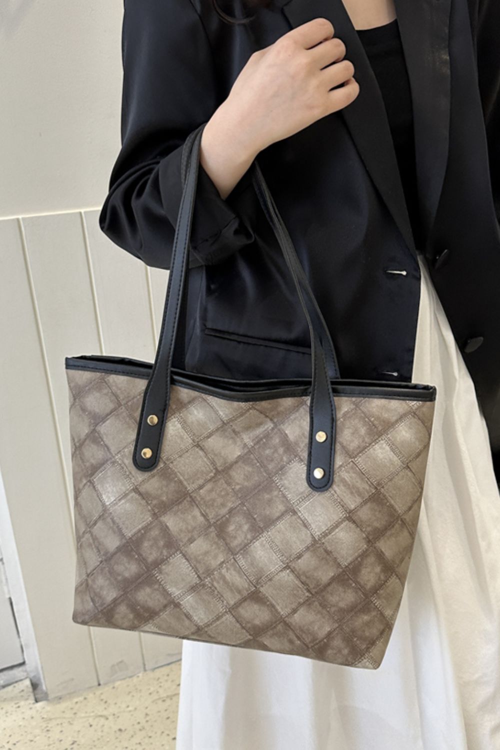 Plaid PU Leather Tote Bag