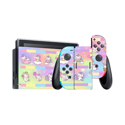 Nintendo Switch Game Console Stickers ｜PVC -Kawaii Unicorn, Pastel Rainbow, Clouds, Pink, Purple, Blue, Yellow, Sleepy Unicorn, Hungry Unicorn, Moon, Candy, Donuts, Ice Cream (Designed by Dunbi)