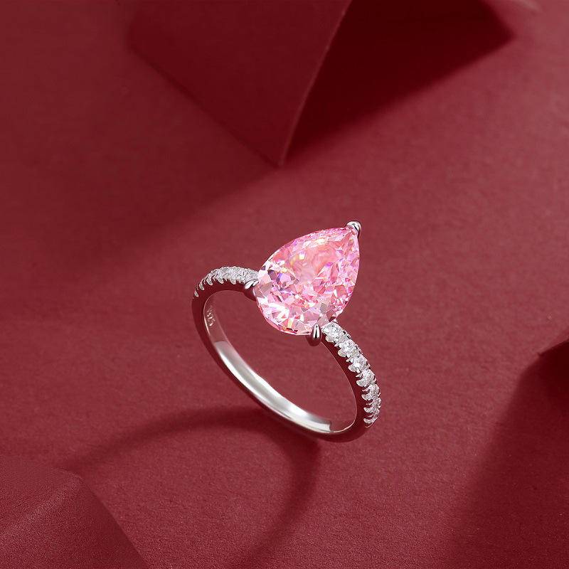 Pink Pear-Shaped 925 Sterling Silver Rings