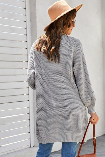 Open Front Cable Sleeve Long Cardigan Kiwidrop