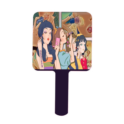 Handle Square Mirror｜Rubber -Retro, Makeup, Korean Girls, Hair, Fashion, Lipstick, Mascara, Girl Gang (Designed by Dunbi)