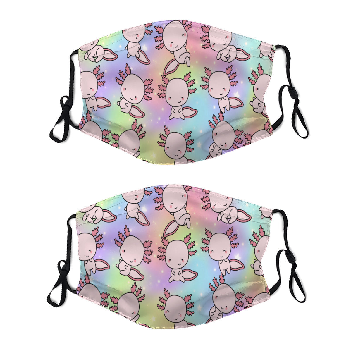 Mask 2 Sets (Without Filter)｜Polyester - Axolotl, Pastel Rainbow, Cute, Kawaii, Aesthetic, Art, Pink, Blue, Yellow, Green, Purple (Designed by Dunbi)