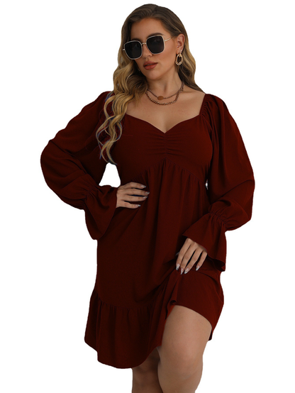 Plus Size Women's Causal Loose Dark Red  Dress Kiwidrop