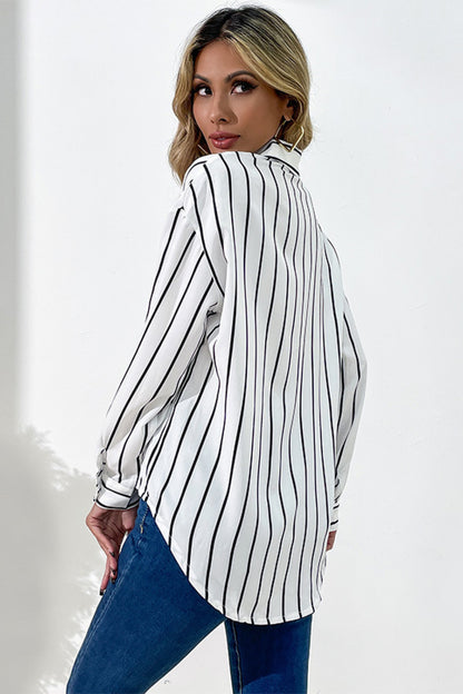 Vertical Stripes Button Down Shirt Trendsi