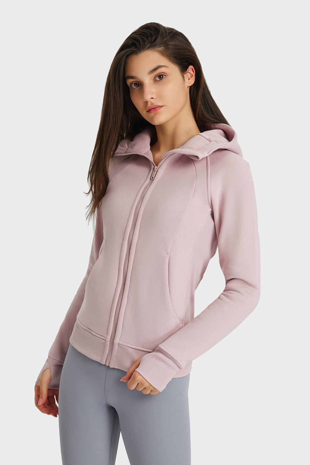 Zip Up Seam Detail Hooded Sports Jacket Trendsi