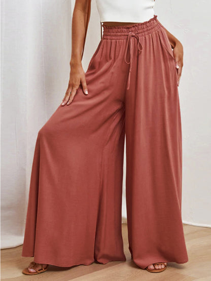 Drawstring Waist Wide Leg Pants