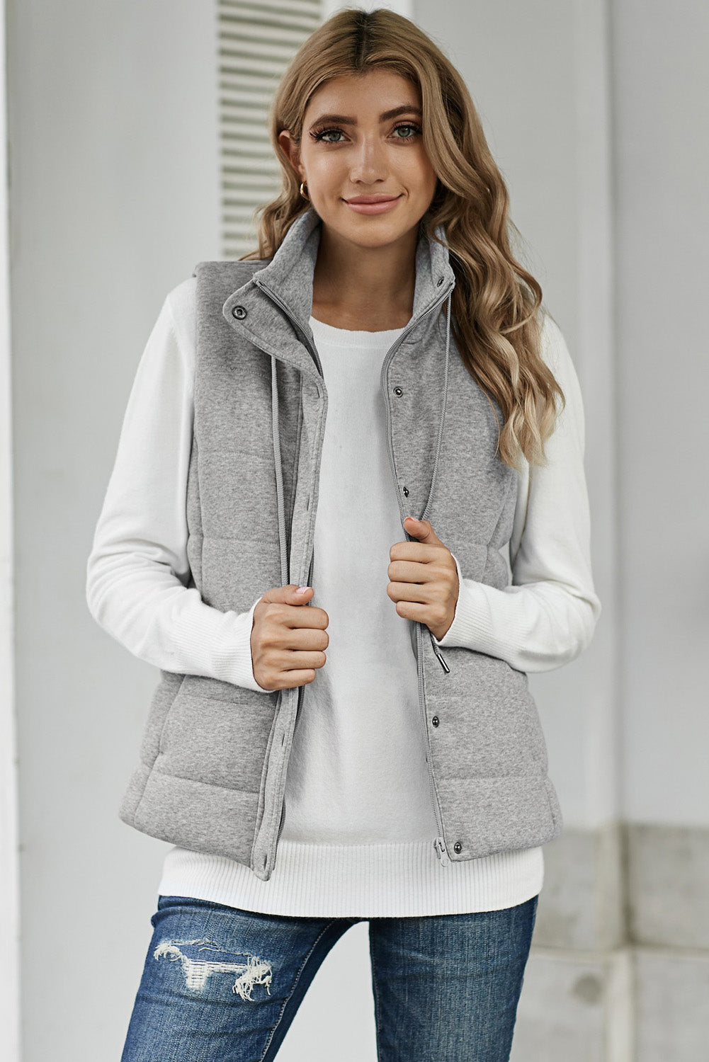 Quilted Mock Neck Vest Kiwidrop