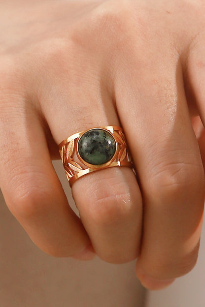 18k Gold Plated Malachite Leaf Ring Trendsi