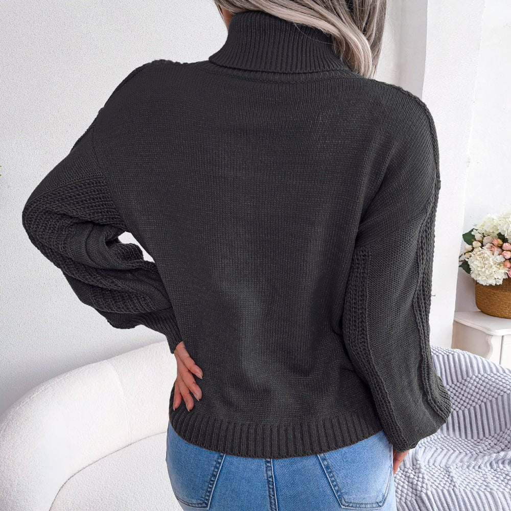 Cable-Knit Dropped Shoulder Turtleneck Sweater - DunbiBeauty, LLC