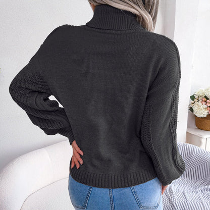 Cable-Knit Dropped Shoulder Turtleneck Sweater - DunbiBeauty, LLC