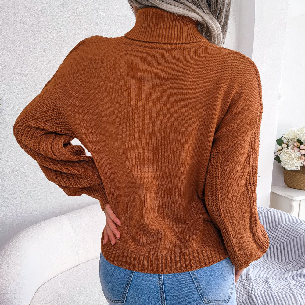 Cable-Knit Dropped Shoulder Turtleneck Sweater - DunbiBeauty, LLC