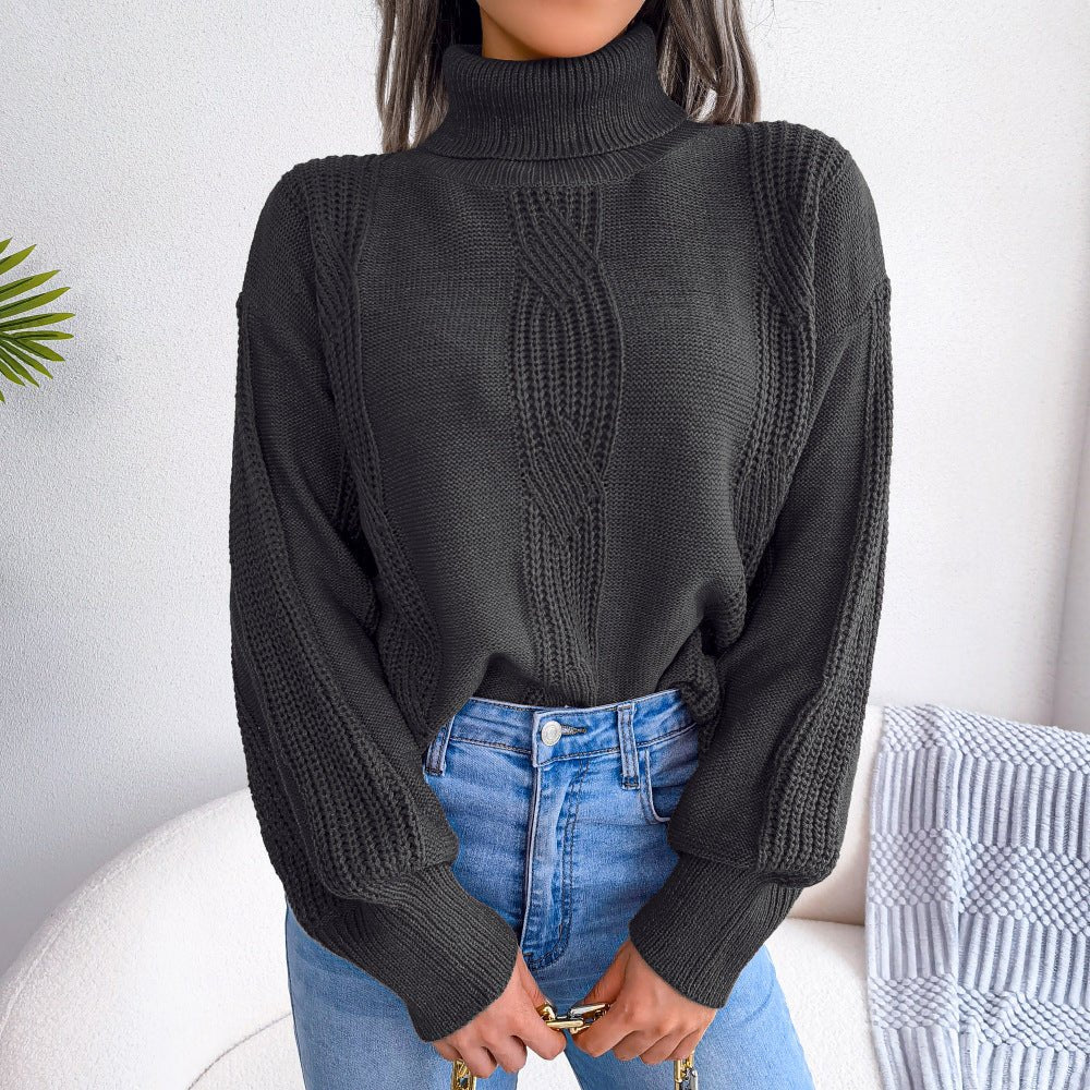 Cable-Knit Dropped Shoulder Turtleneck Sweater - DunbiBeauty, LLC