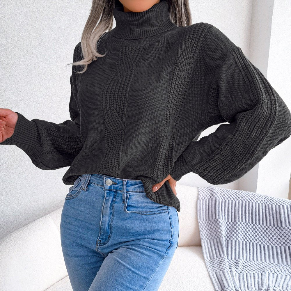 Cable-Knit Dropped Shoulder Turtleneck Sweater - DunbiBeauty, LLC