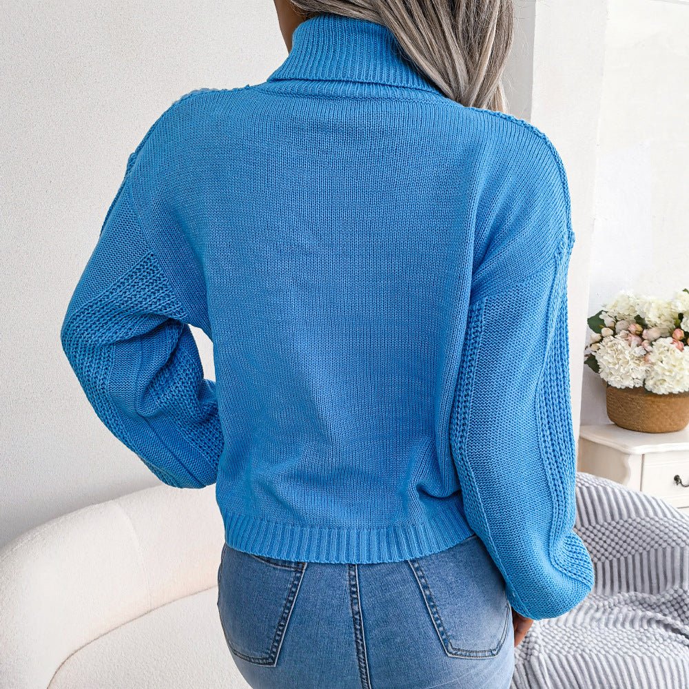 Cable-Knit Dropped Shoulder Turtleneck Sweater - DunbiBeauty, LLC