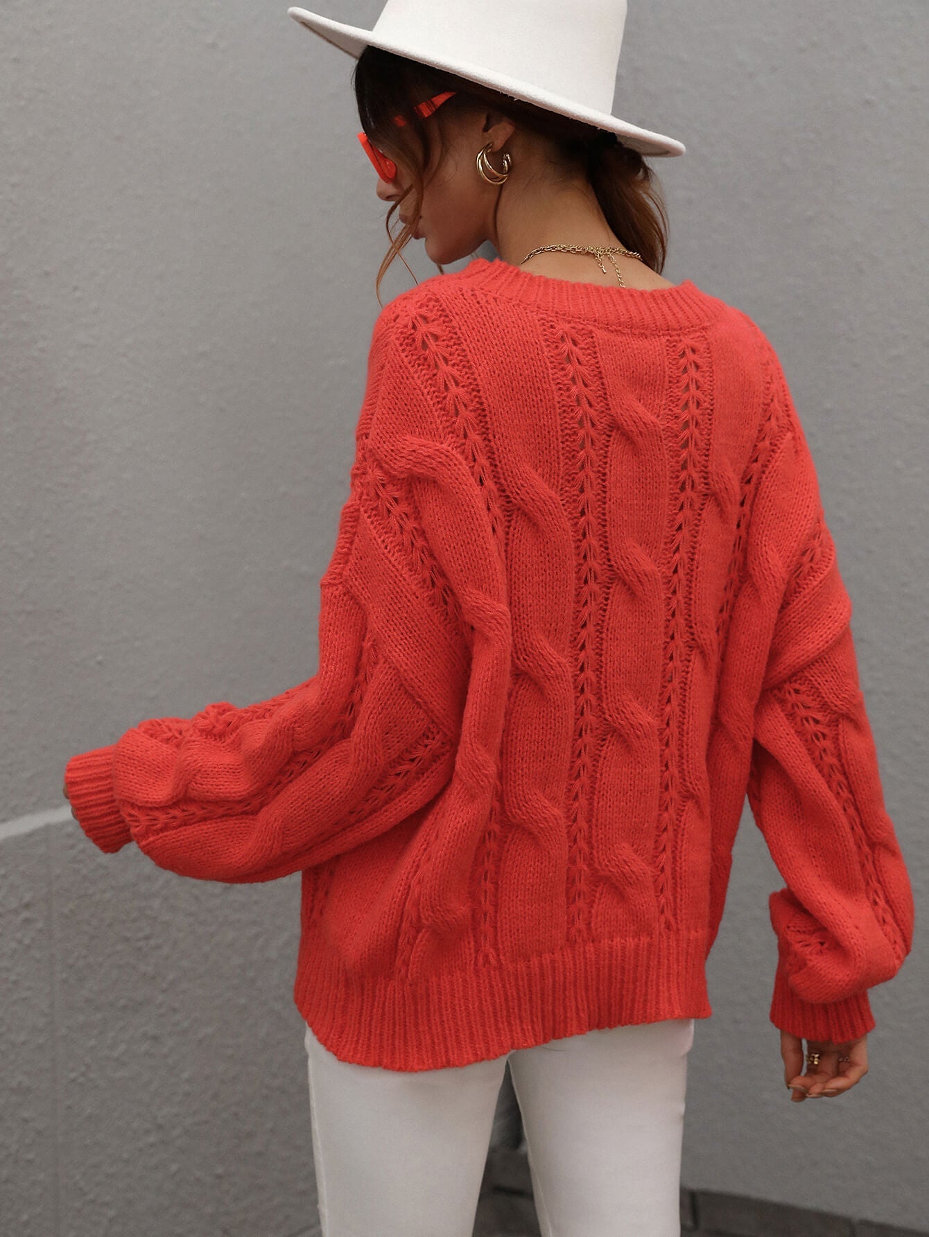 Cable-Knit Openwork Round Neck Sweater - DunbiBeauty, LLC