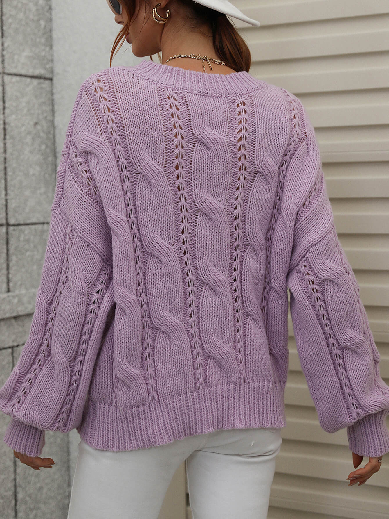 Cable-Knit Openwork Round Neck Sweater - DunbiBeauty, LLC