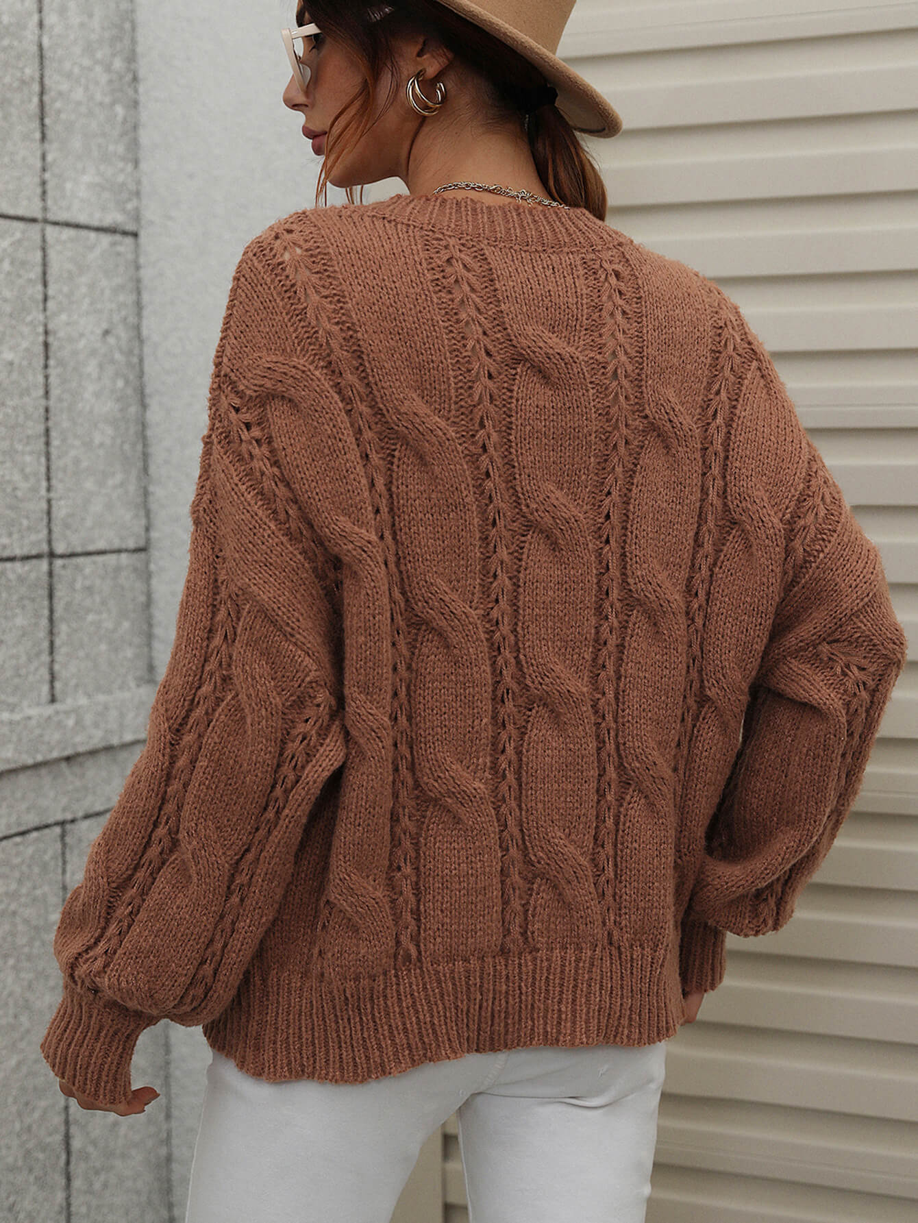 Cable-Knit Openwork Round Neck Sweater - DunbiBeauty, LLC