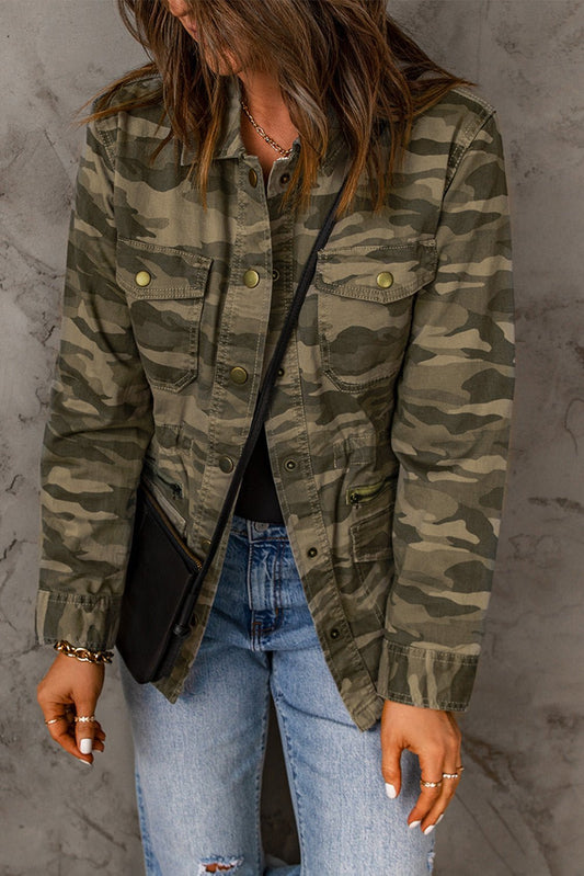 Camouflage Snap Down Jacket - DunbiBeauty, LLC