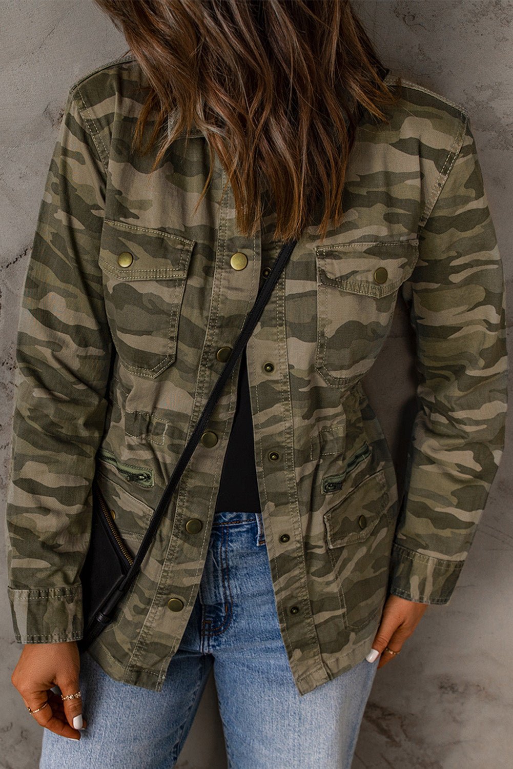 Camouflage Snap Down Jacket - DunbiBeauty, LLC