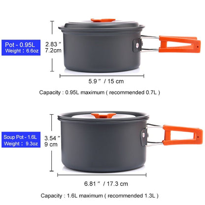 Camping Tableware Outdoor Cookware Set Pots Tourist Dishes Bowler Kitchen Equipment Gear Utensils Hiking Picnic Travel - DunbiBeauty, LLC