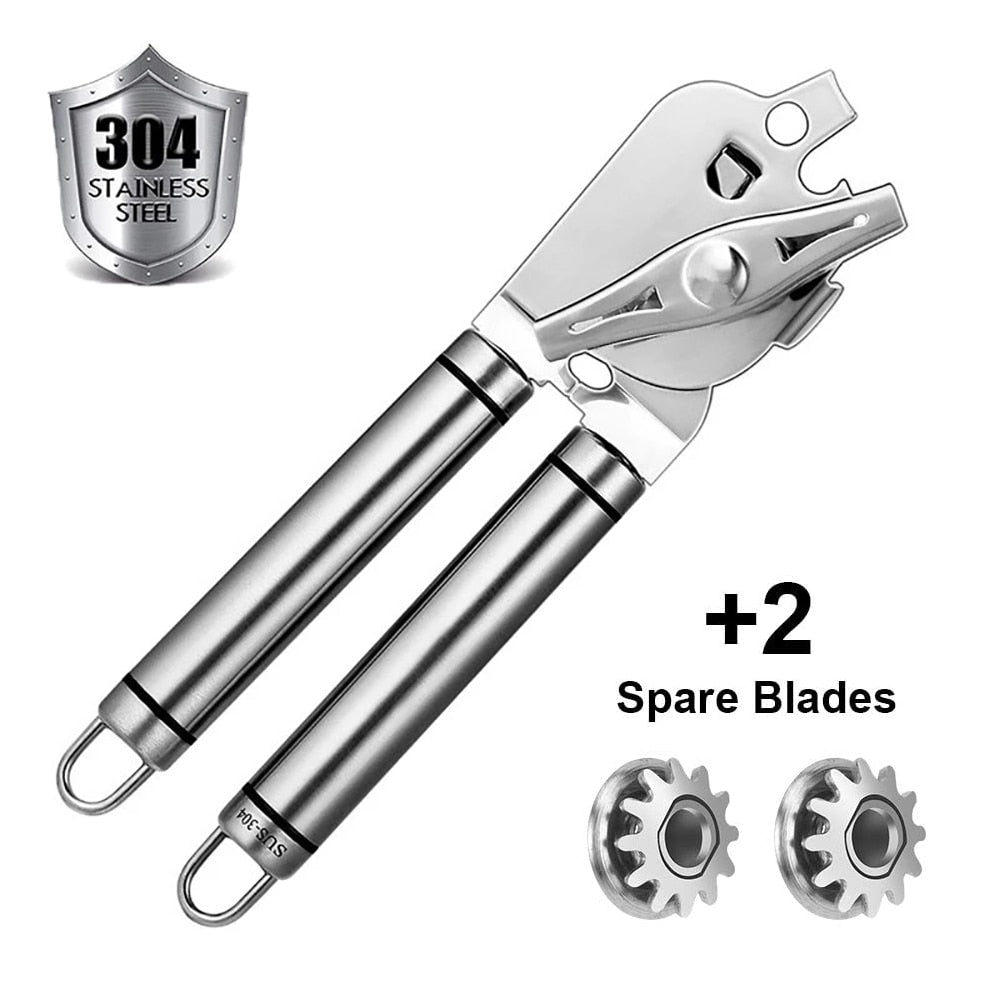 Can Opener Kitchen Accessories Gadget Sets Bottle Openers Stainless Steel Ergonomic Manual Kitchen Tools Free 2 Blades - DunbiBeauty, LLC