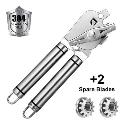 Can Opener Kitchen Accessories Gadget Sets Bottle Openers Stainless Steel Ergonomic Manual Kitchen Tools Free 2 Blades - DunbiBeauty, LLC