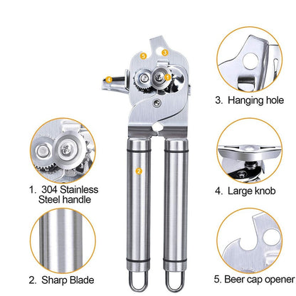 Can Opener Kitchen Accessories Gadget Sets Bottle Openers Stainless Steel Ergonomic Manual Kitchen Tools Free 2 Blades - DunbiBeauty, LLC