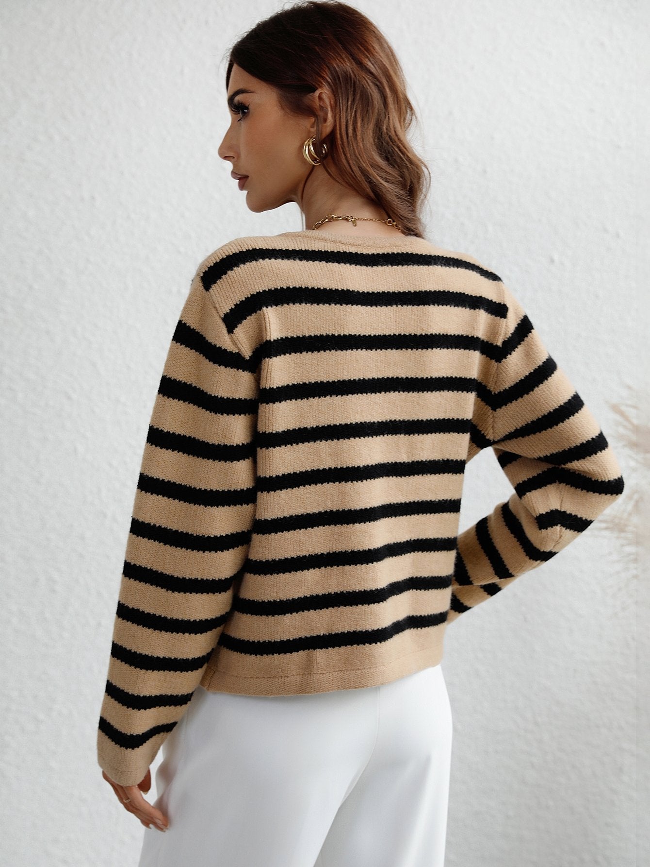 Casual Single-Breasted Striped Cardigan - DunbiBeauty, LLC