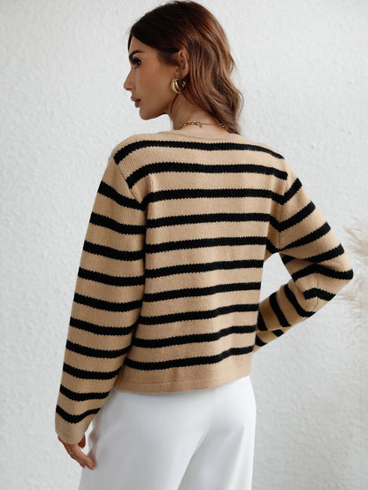 Casual Single-Breasted Striped Cardigan - DunbiBeauty, LLC