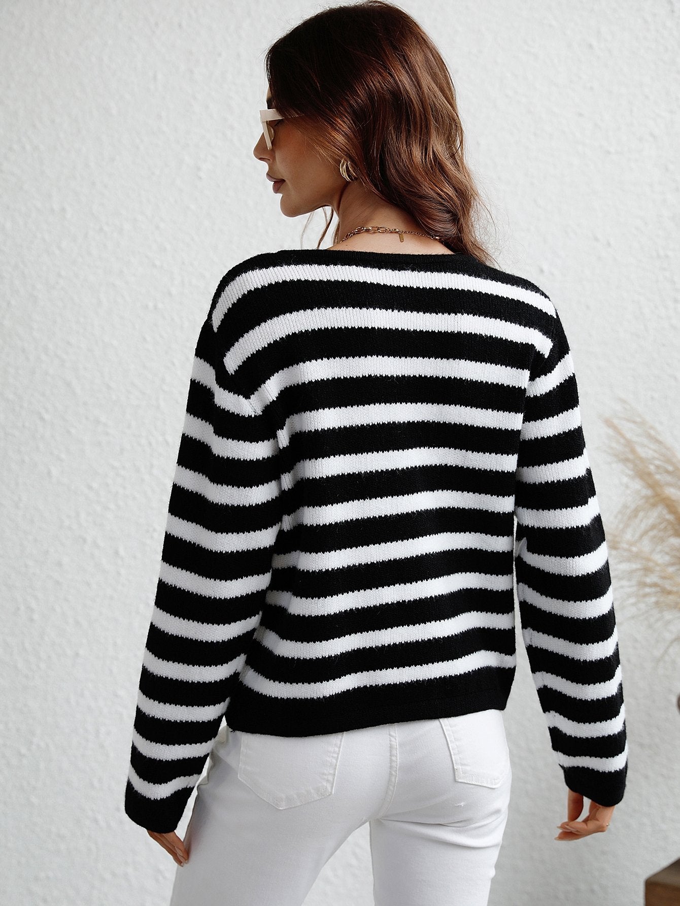 Casual Single-Breasted Striped Cardigan - DunbiBeauty, LLC