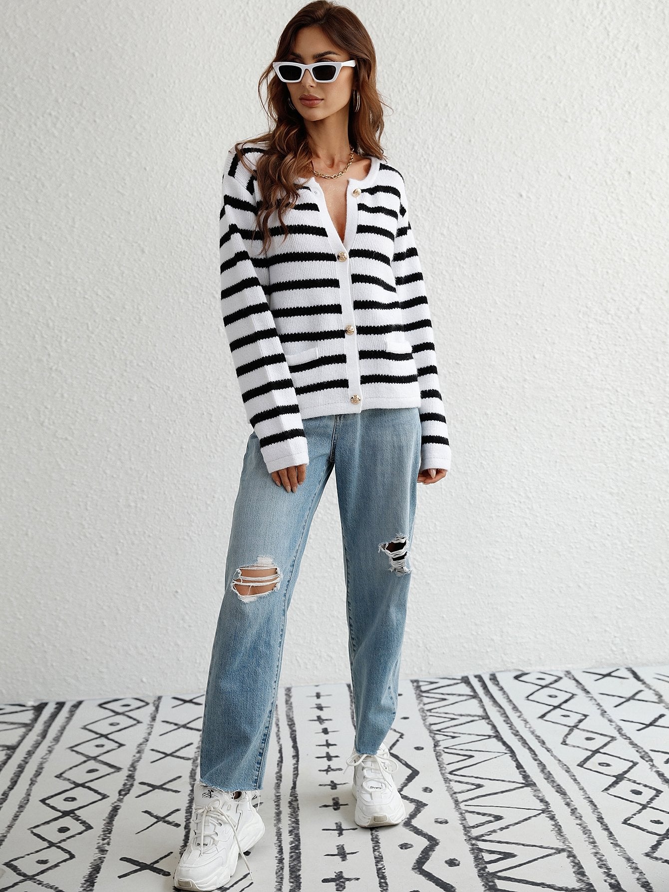 Casual Single-Breasted Striped Cardigan - DunbiBeauty, LLC