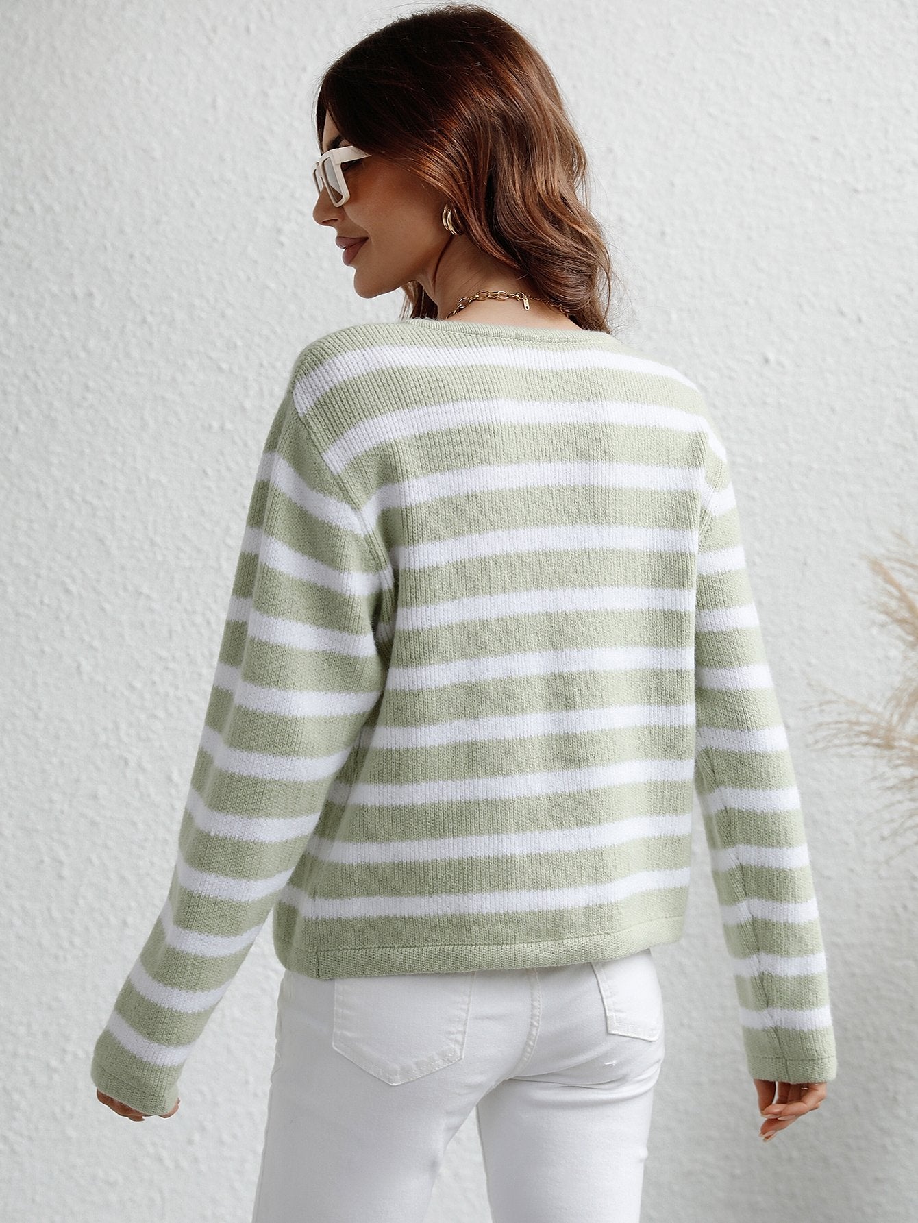 Casual Single-Breasted Striped Cardigan - DunbiBeauty, LLC