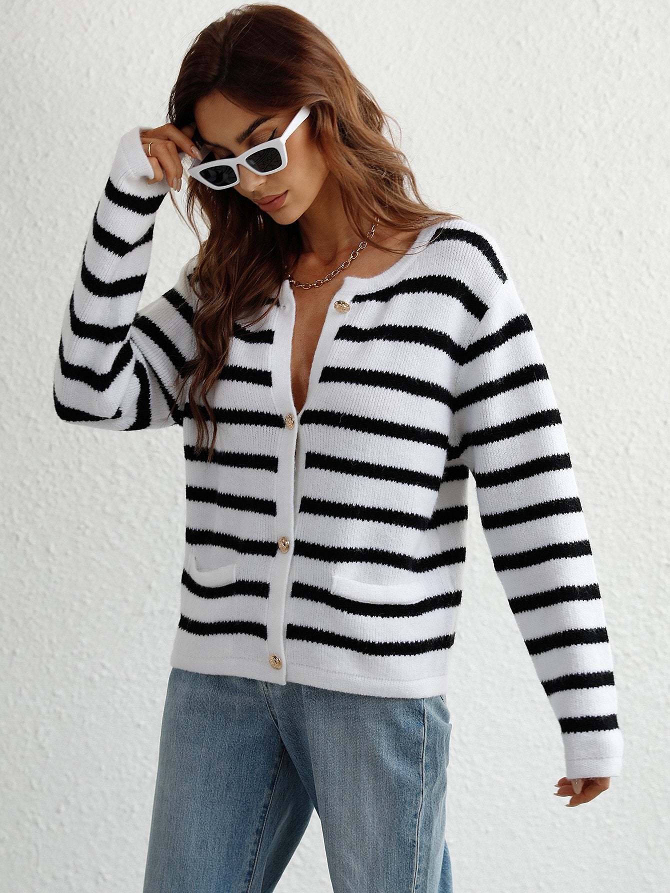 Casual Single-Breasted Striped Cardigan - DunbiBeauty, LLC