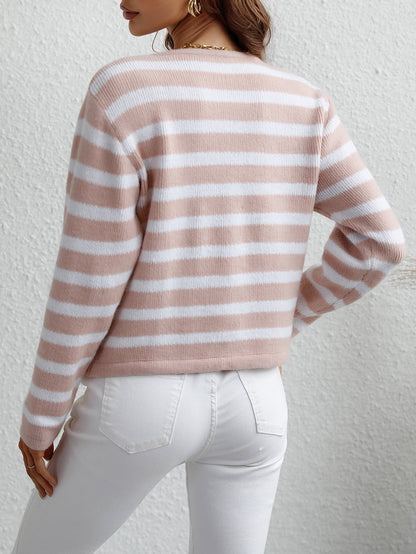 Casual Single-Breasted Striped Cardigan - DunbiBeauty, LLC