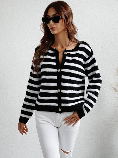 Casual Single-Breasted Striped Cardigan - DunbiBeauty, LLC