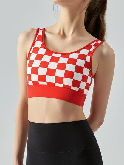 Round Neck Plaid Cropped Sports Tank Top