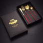 Stainless Steel Dinnerware Set Black Gold Cutlery Spoon Fork Knife Western Cutleri Gift Box Supplies Silverware Tableware Set Larnt