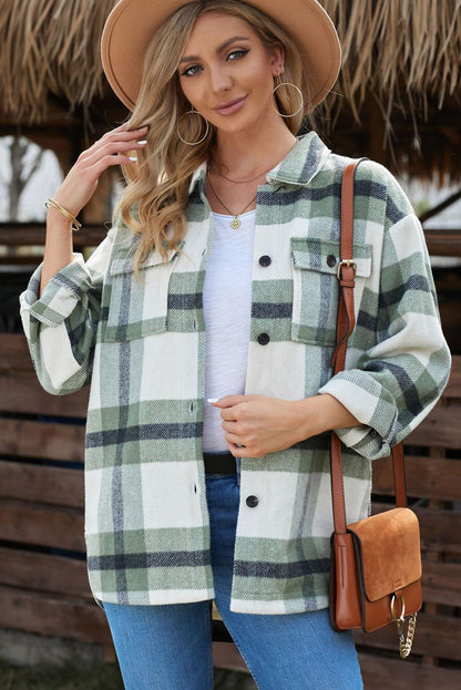 Plaid Dropped Shoulder Pocket Shacket Trendsi