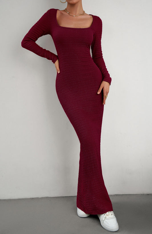 Long Sleeve Square Neck Maxi Bodycon Dress