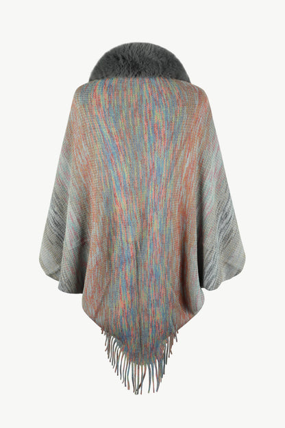 Open Front Fringe Hem Poncho