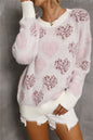 Heart Pattern Round Neck Long Sleeve Sweater