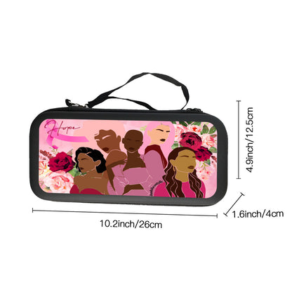 Nintendo Switch Storage Bag (Double-Sided Printing)｜Eva Material -Unity, Hope, Pink, Hot Pink, Burgundy, Roses, Breast Cancer Awareness, Women, Black, Hispanic, White, Hair, Smooth (Designed by Dunbi)