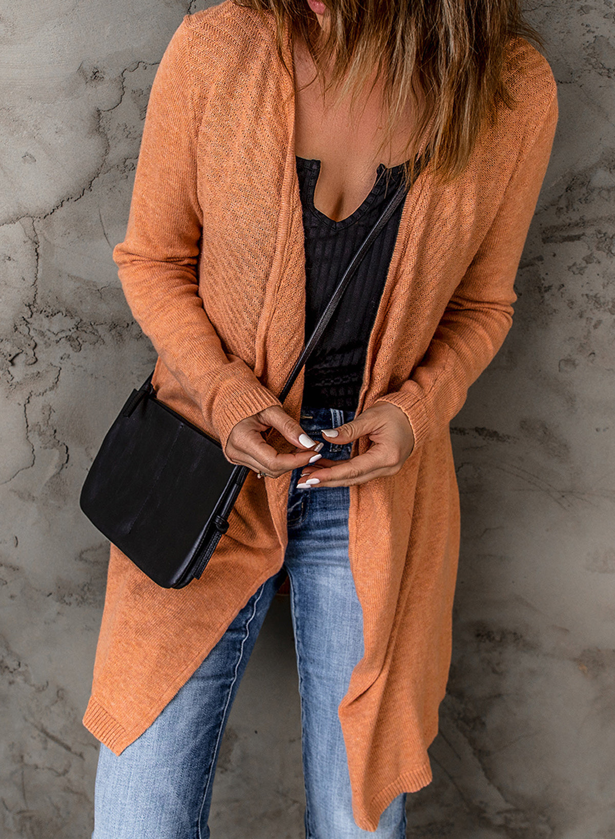 Ribbed Open Front Cardigan Trendsi