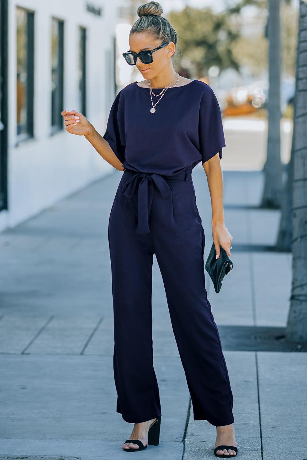 Oh So Glam Belted Wide Leg Jumpsuit Kiwidrop