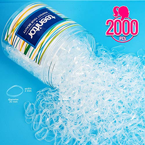 Clear Elastic Hair Bands, Teenitor 2000pcs Mini Hair Rubber Bands with a Box, Soft Hair Elastics Ties Bands 2mm in Width and 30mm in Length - DunbiBeauty, LLC