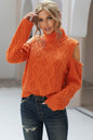 Cold Shoulder Textured Turtleneck Sweater - DunbiBeauty, LLC