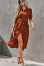 Collared Neck Tie Waist Midi Shirt Dress - DunbiBeauty, LLC