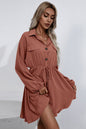 Collared Tie Waist Button Up Shirt Dress - DunbiBeauty, LLC