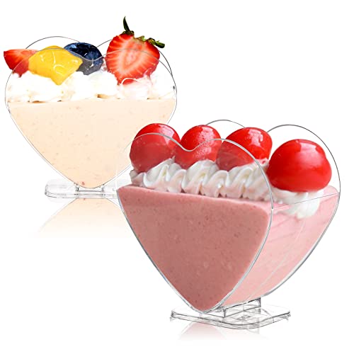 Coloch 100 Pack 4 Oz Plastic Mini Dessert Cup with Spoon, Clear Parfait Appetizer Cup Heart-shaped Small Serving Bowl for Cakes, Ice Cream, Tasting, Party, Buffet, Wedding - DunbiBeauty, LLC