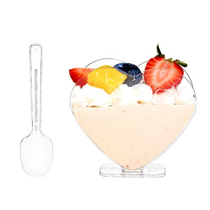 Coloch 100 Pack 4 Oz Plastic Mini Dessert Cup with Spoon, Clear Parfait Appetizer Cup Heart-shaped Small Serving Bowl for Cakes, Ice Cream, Tasting, Party, Buffet, Wedding - DunbiBeauty, LLC